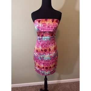 Strapless Women's Dress‎ By Va Va Voom Pink Ruched Mini Dress 90s Style Size S